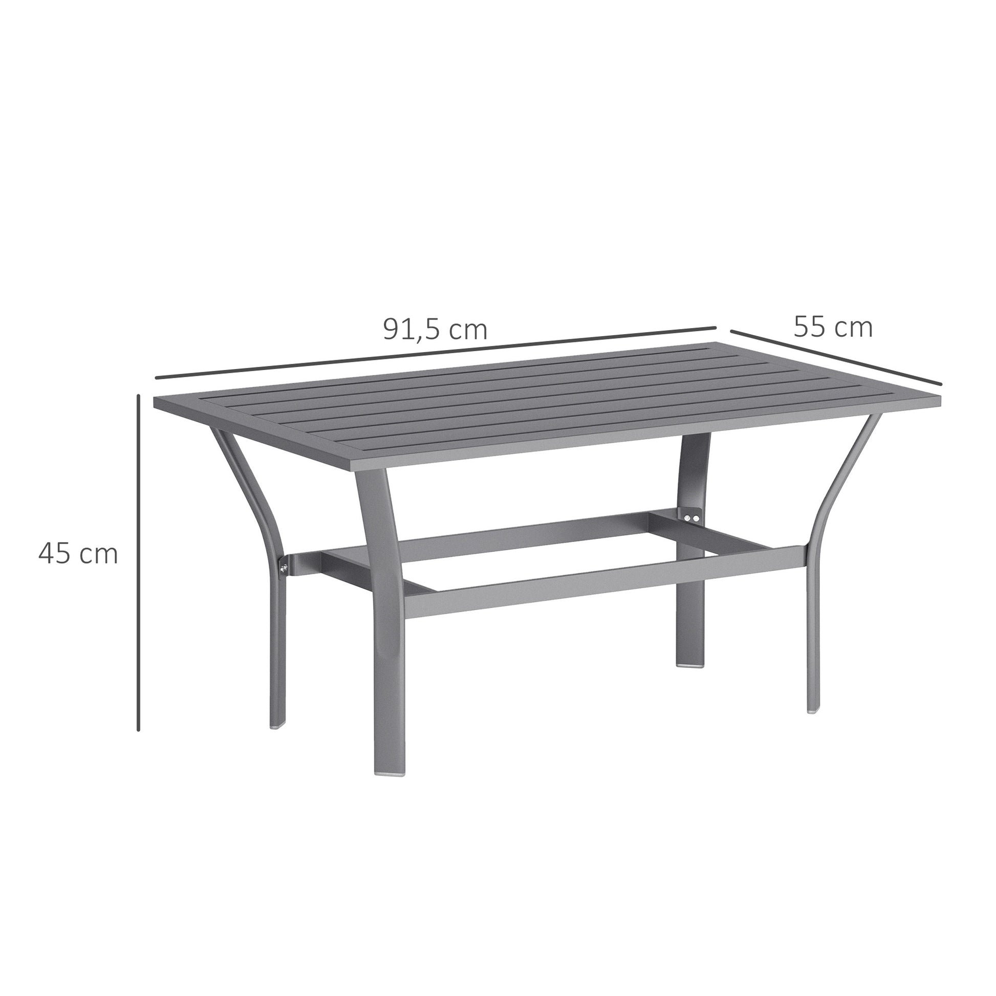 Side Table Metal Balcony Table with Slatted Design Weatherproof Coffee Table Garden Table Easy-Care Coffee Table Outdoor Table for Balcony Garden Terrace Porch 91.5 x 55 x 45 cm Dark Grey