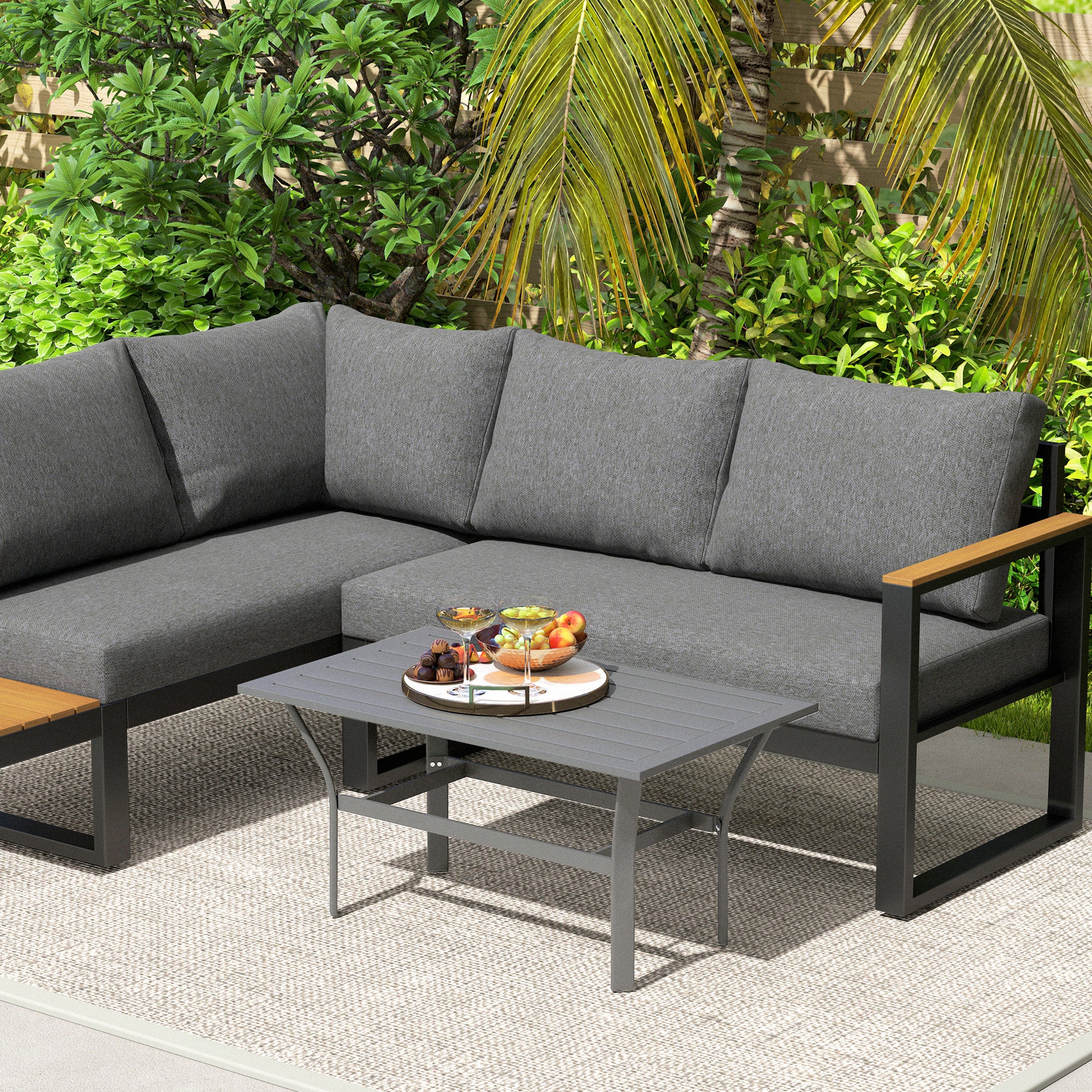 Side Table Metal Balcony Table with Slatted Design Weatherproof Coffee Table Garden Table Easy-Care Coffee Table Outdoor Table for Balcony Garden Terrace Porch 91.5 x 55 x 45 cm Dark Grey