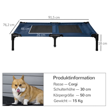 Dog Lounge Outdoor, Elevated Dog Bed for Large Dogs, Cooling Pet Lounge Cat Bed with Washable Mesh Metal Frame for Garden Camping, 92 x 76 x 18 cm, Blue