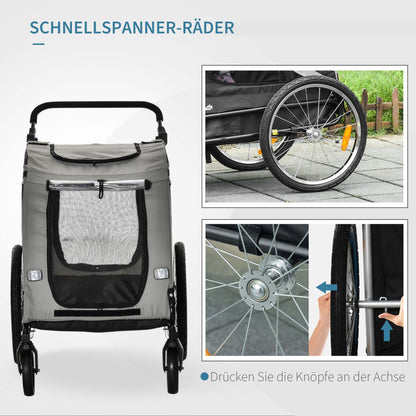 2-in-1 Dog Trailer & Dog Buggy, Dog Bike Trailer, Dog Cart with Reflectors for Medium Dogs up to 20 kg, Oxford Fabric, Gray