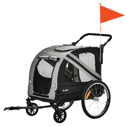 2-in-1 Dog Trailer & Dog Buggy, Dog Bike Trailer, Dog Cart with Reflectors for Medium Dogs up to 20 kg, Oxford Fabric, Gray