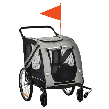 2-in-1 Dog Trailer & Dog Buggy, Dog Bike Trailer, Dog Cart with Reflectors for Medium Dogs up to 20 kg, Oxford Fabric, Gray