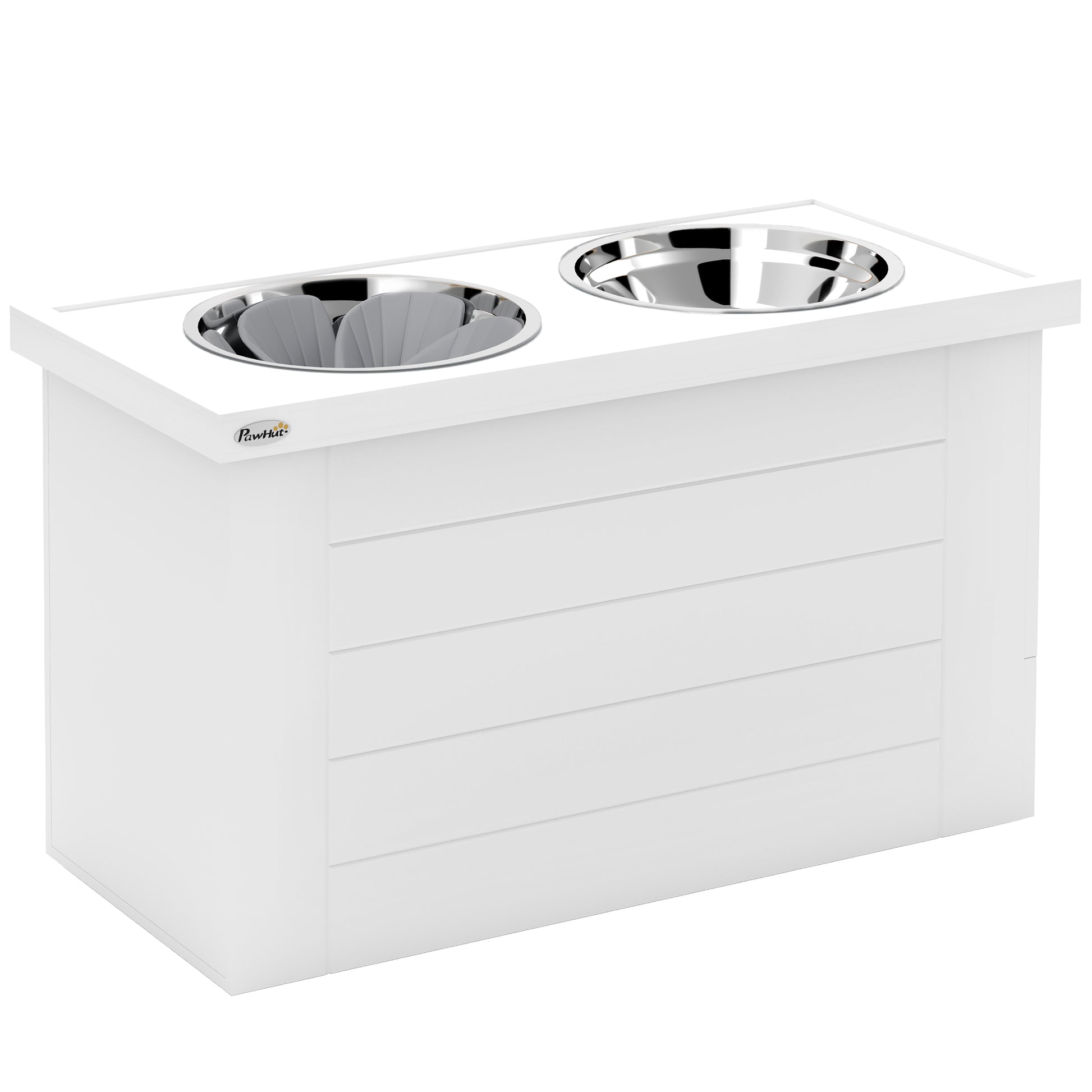 2-in-1 Elevated Dog Bowl Adjustable Height Feeding Bowl with Stand Storage Space 2 x 2L Stainless Steel Bowls Slow Feeding Mat Feeding Bowl Feeding Station Dog Bowls for Large Dogs Cats White