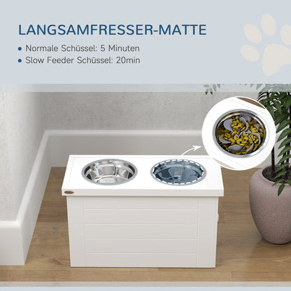 2-in-1 Elevated Dog Bowl Adjustable Height Feeding Bowl with Stand Storage Space 2 x 2L Stainless Steel Bowls Slow Feeding Mat Feeding Bowl Feeding Station Dog Bowls for Large Dogs Cats White