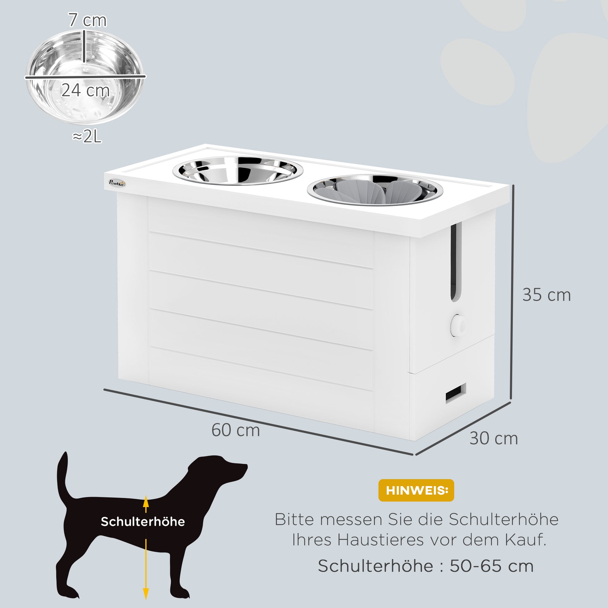 2-in-1 Elevated Dog Bowl Adjustable Height Feeding Bowl with Stand Storage Space 2 x 2L Stainless Steel Bowls Slow Feeding Mat Feeding Bowl Feeding Station Dog Bowls for Large Dogs Cats White