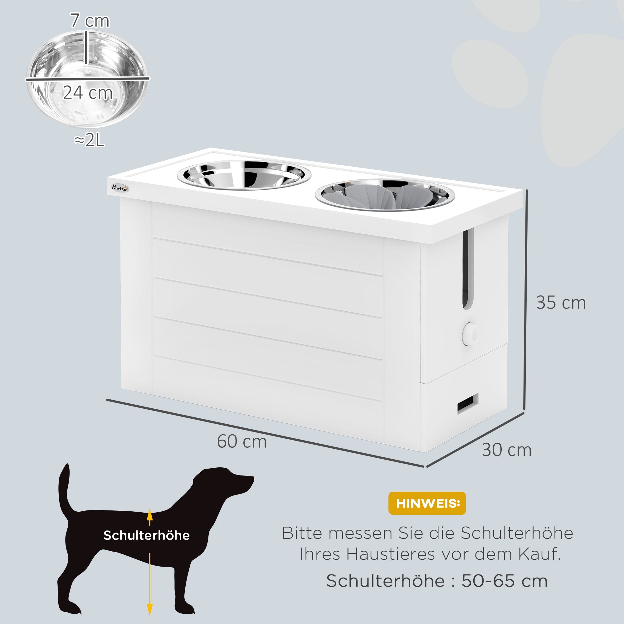 2-in-1 Elevated Dog Bowl Adjustable Height Feeding Bowl with Stand Storage Space 2 x 2L Stainless Steel Bowls Slow Feeding Mat Feeding Bowl Feeding Station Dog Bowls for Large Dogs Cats White
