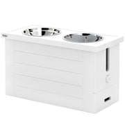 2-in-1 Elevated Dog Bowl Adjustable Height Feeding Bowl with Stand Storage Space 2 x 2L Stainless Steel Bowls Slow Feeding Mat Feeding Bowl Feeding Station Dog Bowls for Large Dogs Cats White