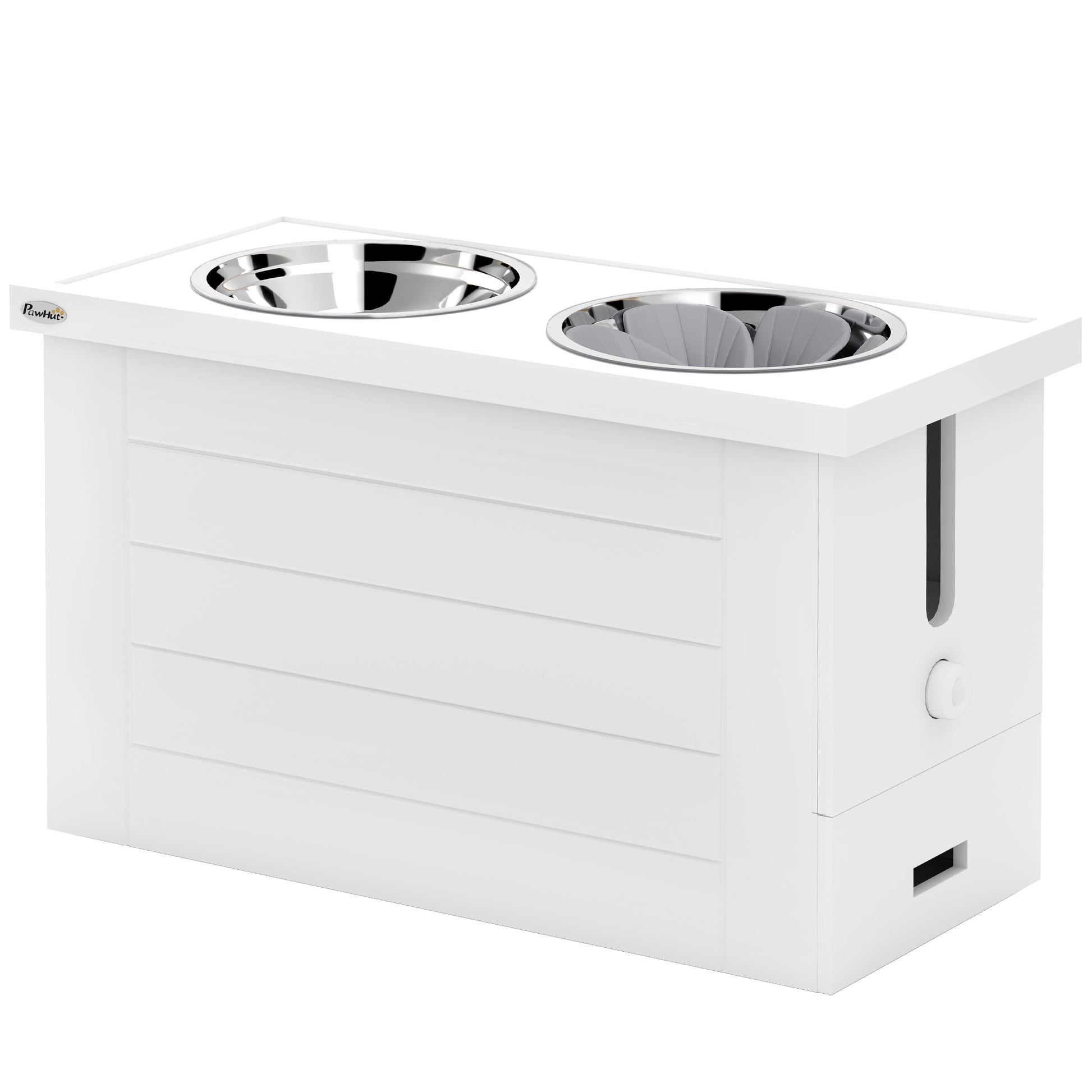 2-in-1 Elevated Dog Bowl Adjustable Height Feeding Bowl with Stand Storage Space 2 x 2L Stainless Steel Bowls Slow Feeding Mat Feeding Bowl Feeding Station Dog Bowls for Large Dogs Cats White