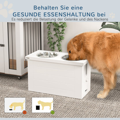 2-in-1 Elevated Dog Bowl Adjustable Height Feeding Bowl with Stand Storage Space 2 x 2L Stainless Steel Bowls Slow Feeding Mat Feeding Bowl Feeding Station Dog Bowls for Large Dogs Cats White