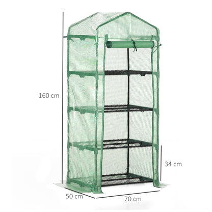 Garden Greenhouse with 4 Shelves and PE Cover Tube Steel Home Nursery Greenhouse for Plant and Flower Cultivation Pots 70x50x160 cm Green