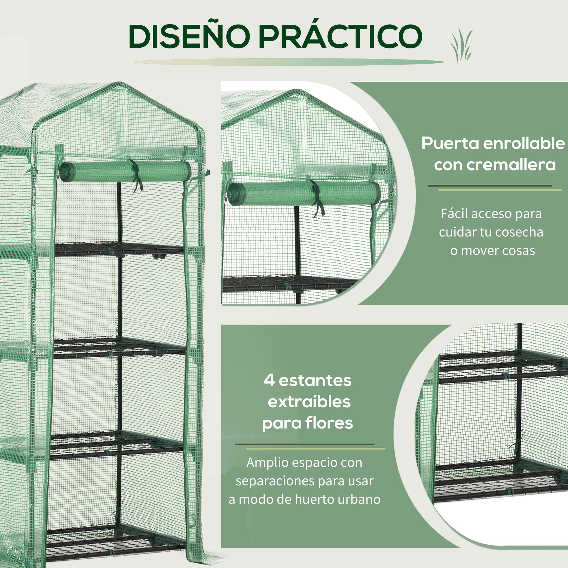 Garden Greenhouse with 4 Shelves and PE Cover Tube Steel Home Nursery Greenhouse for Plant and Flower Cultivation Pots 70x50x160 cm Green