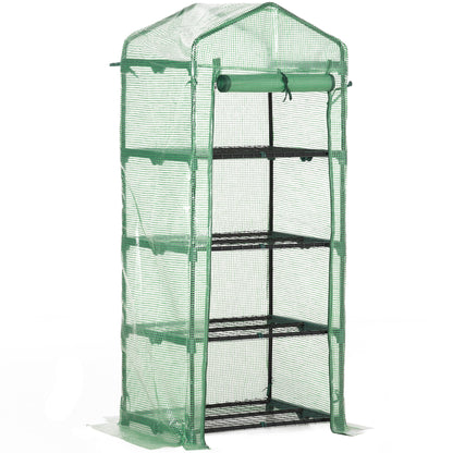 Garden Greenhouse with 4 Shelves and PE Cover Tube Steel Home Nursery Greenhouse for Plant and Flower Cultivation Pots 70x50x160 cm Green