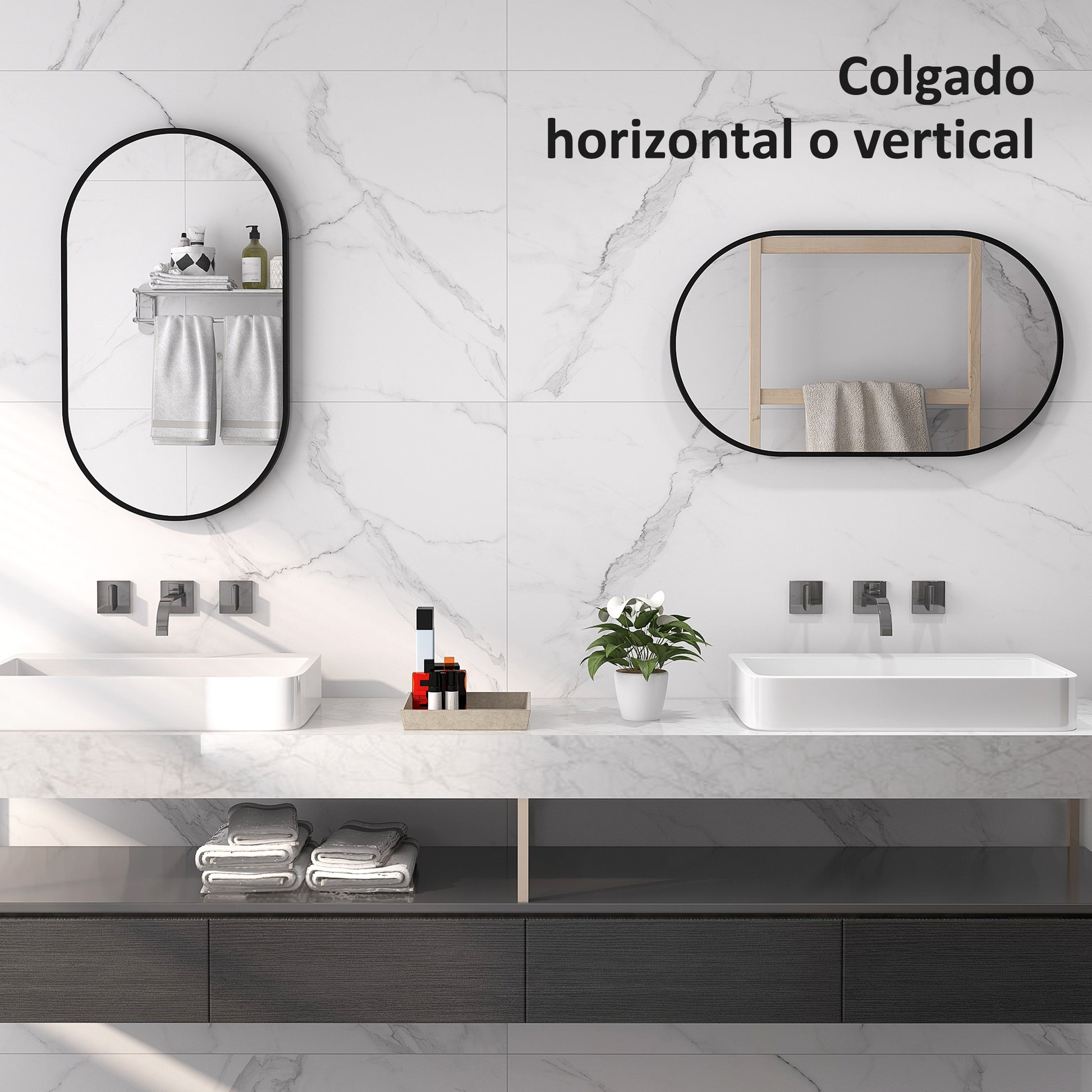 Oval Bathroom Mirror 40x70 cm with Aluminum Frame Decorative Wall Mirror Horizontal or Vertical for Living Room Entryway Hallway Black