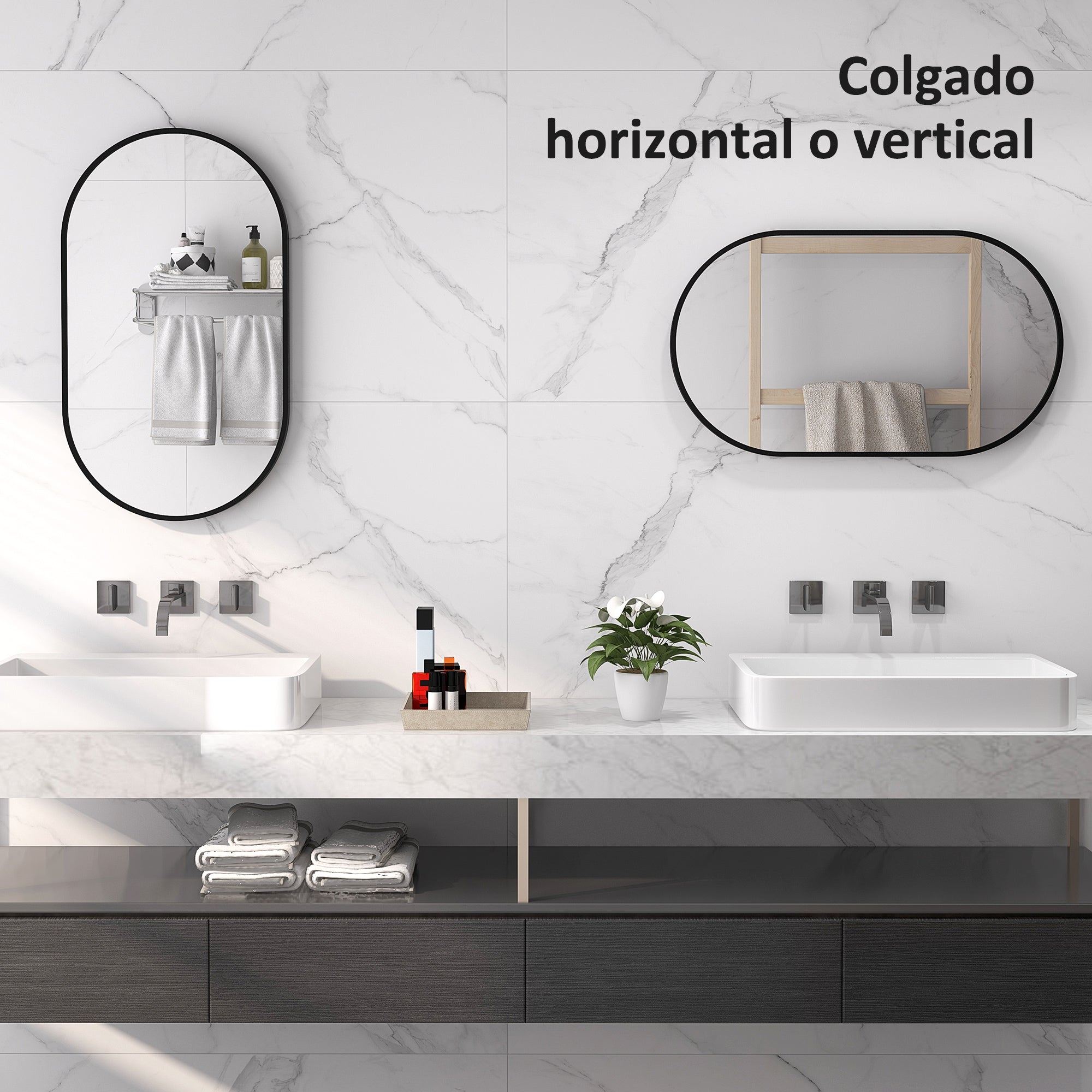 Oval Bathroom Mirror 40x70 cm with Aluminum Frame Decorative Wall Mirror Horizontal or Vertical for Living Room Entryway Hallway Black
