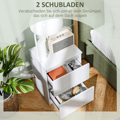 Bedside Table with 2 Drawers, Side Table, Nightstand with Storage, Bedside Cabinet for Bedroom, Living Room, approx. 40 x 32 x 56 cm, White