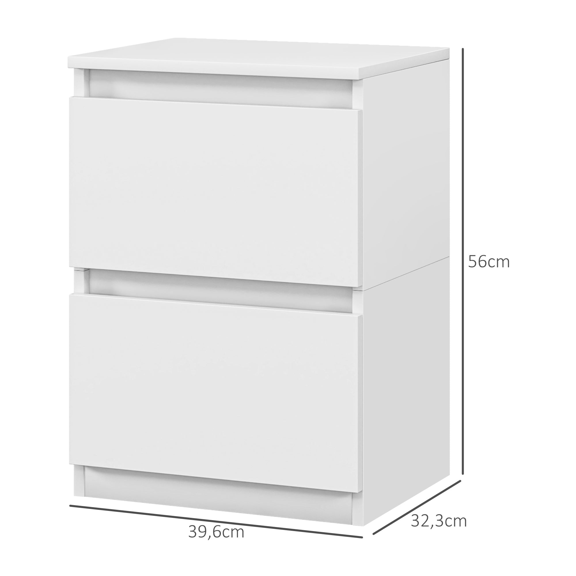 Bedside Table with 2 Drawers, Side Table, Nightstand with Storage, Bedside Cabinet for Bedroom, Living Room, approx. 40 x 32 x 56 cm, White