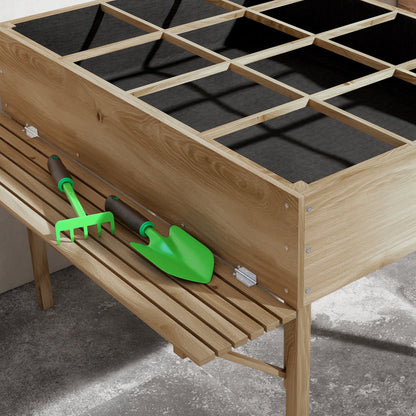 Rectangular Raised Planter with 12 Compartments - Raised Garden Bed with Foldable Side Shelves and Non-Woven Fabric Film 122L x 91.5W x 89H cm