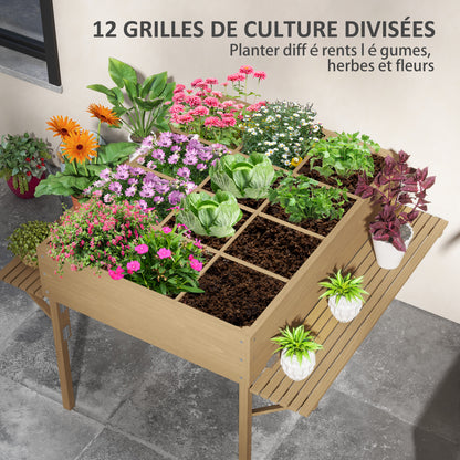 Rectangular Raised Planter with 12 Compartments - Raised Garden Bed with Foldable Side Shelves and Non-Woven Fabric Film 122L x 91.5W x 89H cm