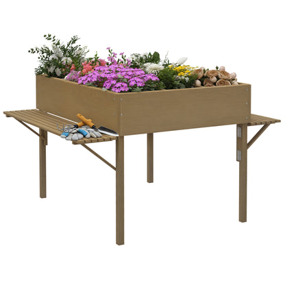 Rectangular Raised Planter with 12 Compartments - Raised Garden Bed with Foldable Side Shelves and Non-Woven Fabric Film 122L x 91.5W x 89H cm