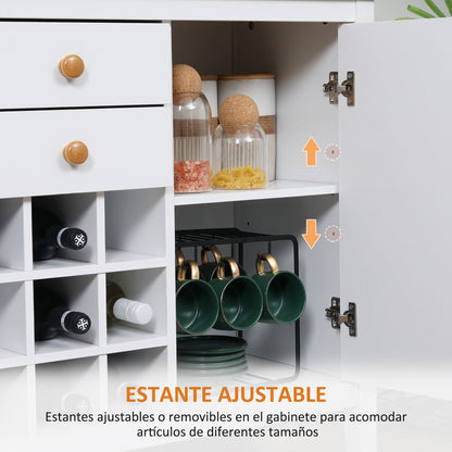 Kitchen Sideboard with Wine Rack Sideboard with 2 Drawers 2 Doors Adjustable Shelves for 9 Bottles Kitchen Auxiliary Buffet for Dining Room Living Room 110x35x75 cm White