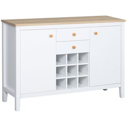 Kitchen Sideboard with Wine Rack Sideboard with 2 Drawers 2 Doors Adjustable Shelves for 9 Bottles Kitchen Auxiliary Buffet for Dining Room Living Room 110x35x75 cm White