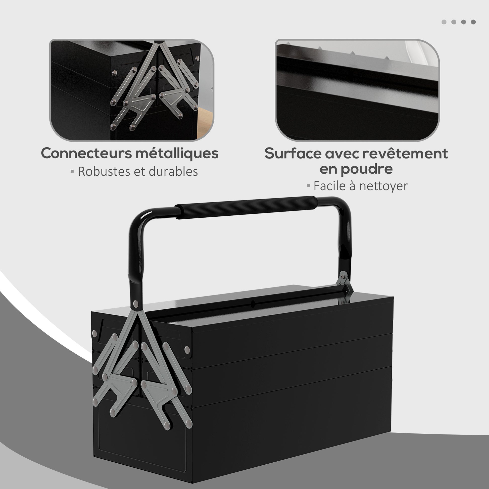 Metal Toolbox - Tool Kit - 3-Level 5 Retractable Tray Toolbox - Black Steel Sheet