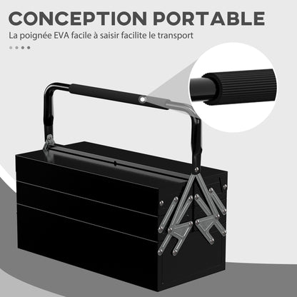 Metal Toolbox - Tool Kit - 3-Level 5 Retractable Tray Toolbox - Black Steel Sheet