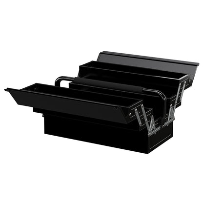 Metal Toolbox - Tool Kit - 3-Level 5 Retractable Tray Toolbox - Black Steel Sheet