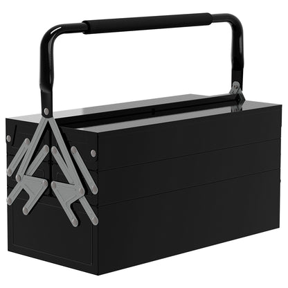 Metal Toolbox - Tool Kit - 3-Level 5 Retractable Tray Toolbox - Black Steel Sheet