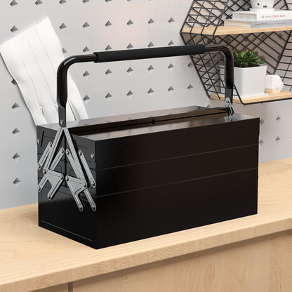 Metal Toolbox - Tool Kit - 3-Level 5 Retractable Tray Toolbox - Black Steel Sheet