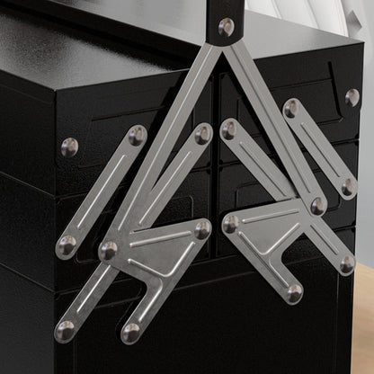 Metal Toolbox - Tool Kit - 3-Level 5 Retractable Tray Toolbox - Black Steel Sheet