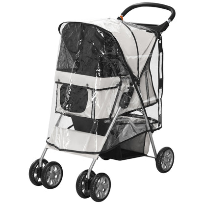 Dog Buggy, Dog Cart with Rain Cover, Foldable Dog Trolley up to 10 kg, Cat Buggy for Small Dogs with Cup Holder, Mesh Window, Cat Cart, Gray, 75 x 45 x 97 cm