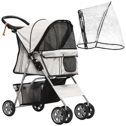 Dog Buggy, Dog Cart with Rain Cover, Foldable Dog Trolley up to 10 kg, Cat Buggy for Small Dogs with Cup Holder, Mesh Window, Cat Cart, Gray, 75 x 45 x 97 cm