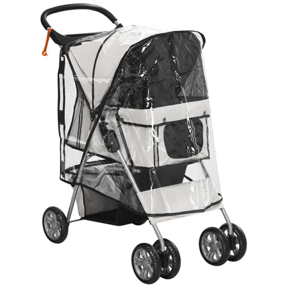 Dog Buggy, Dog Cart with Rain Cover, Foldable Dog Trolley up to 10 kg, Cat Buggy for Small Dogs with Cup Holder, Mesh Window, Cat Cart, Gray, 75 x 45 x 97 cm