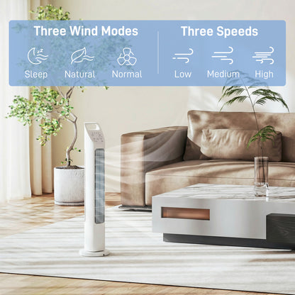 Tower Fan with Remote, 75° Oscillation, 3 Speeds, 3 Modes, 7.5-Hour Timer, Quiet Bladeless Fan for Bedroom & Office, White