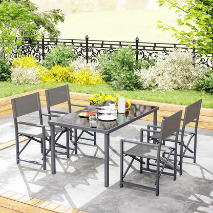 5-Piece Dining Set for 4 Persons with Steel Dining Table and 4 Folding Chairs Dining Group with Glass Table Kitchen Table Set Balcony Furniture Garden Furniture for Patio, Balcony Gray