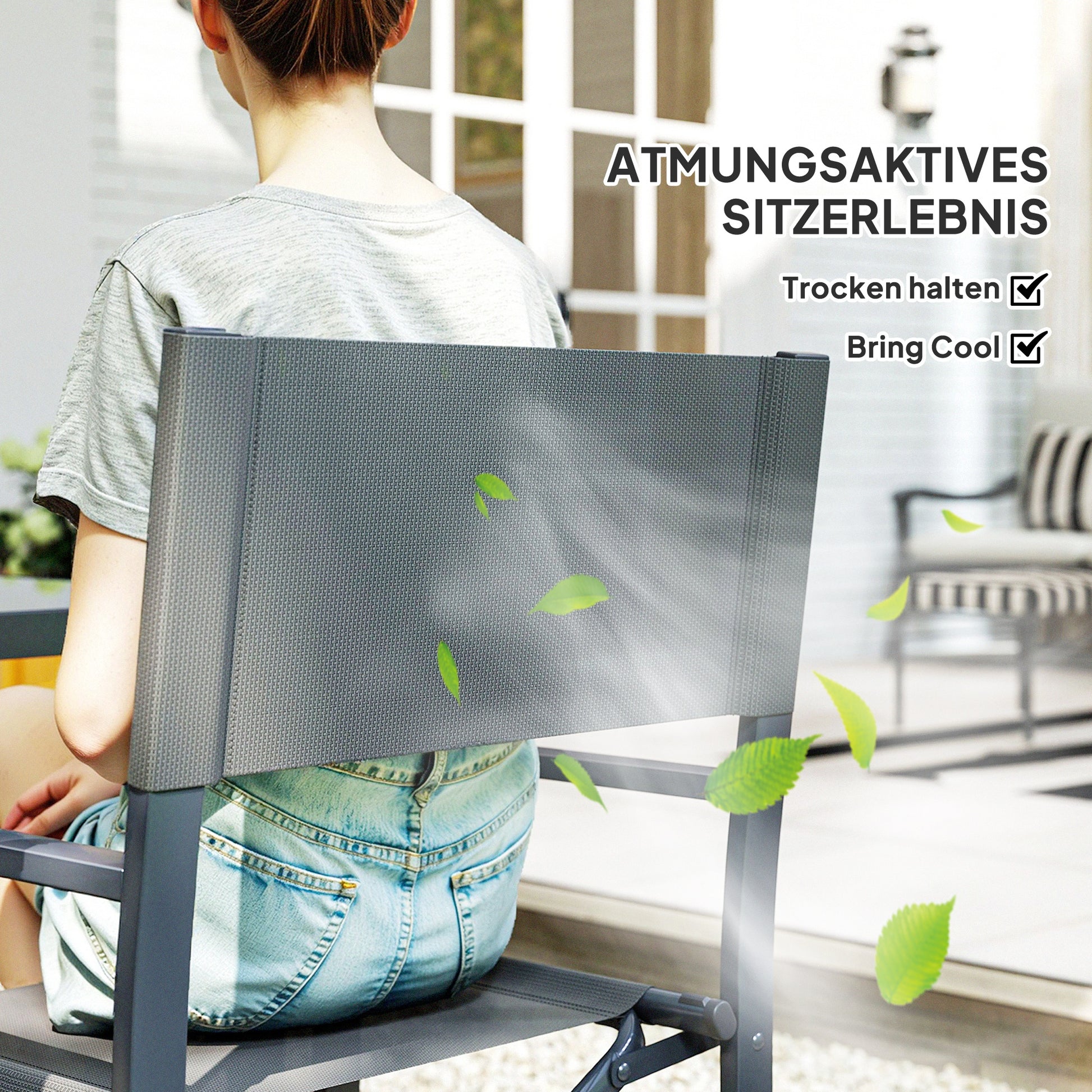 5-Piece Dining Set for 4 Persons with Steel Dining Table and 4 Folding Chairs Dining Group with Glass Table Kitchen Table Set Balcony Furniture Garden Furniture for Patio, Balcony Gray