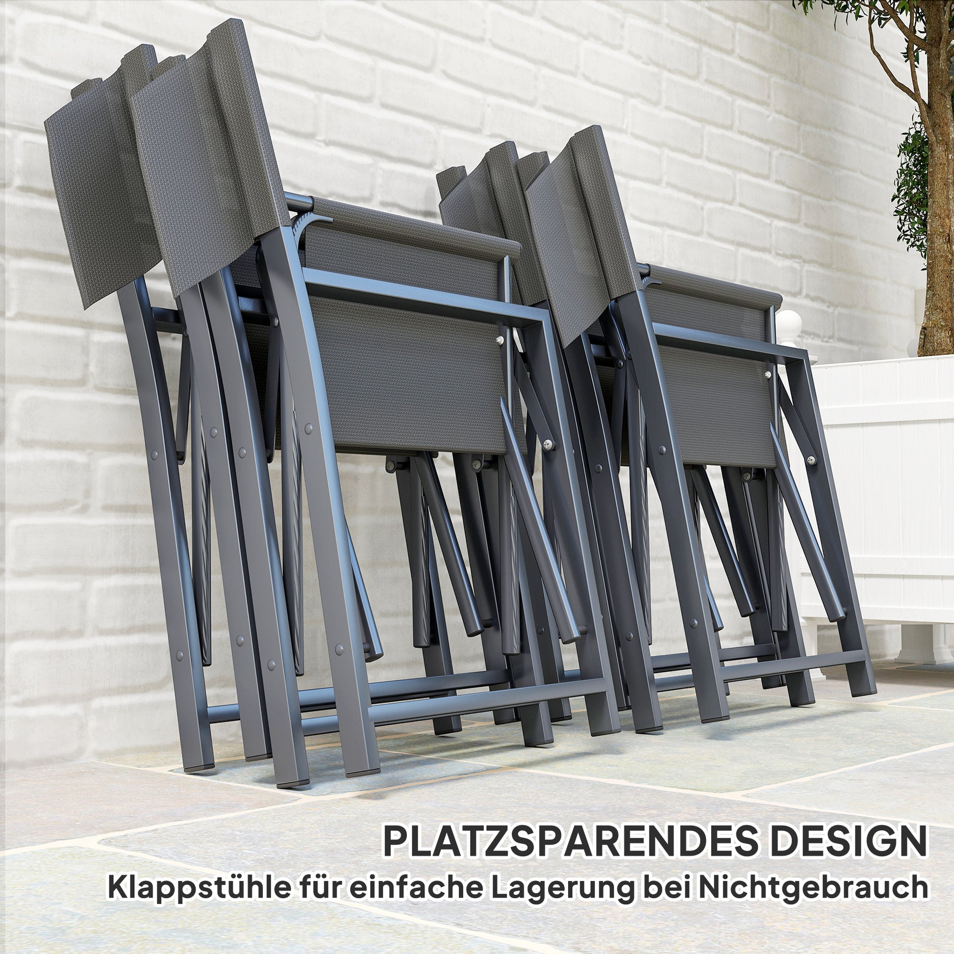 5-Piece Dining Set for 4 Persons with Steel Dining Table and 4 Folding Chairs Dining Group with Glass Table Kitchen Table Set Balcony Furniture Garden Furniture for Patio, Balcony Gray