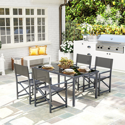 5-Piece Dining Set for 4 Persons with Steel Dining Table and 4 Folding Chairs Dining Group with Glass Table Kitchen Table Set Balcony Furniture Garden Furniture for Patio, Balcony Gray