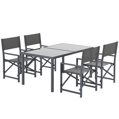 5-Piece Dining Set for 4 Persons with Steel Dining Table and 4 Folding Chairs Dining Group with Glass Table Kitchen Table Set Balcony Furniture Garden Furniture for Patio, Balcony Gray