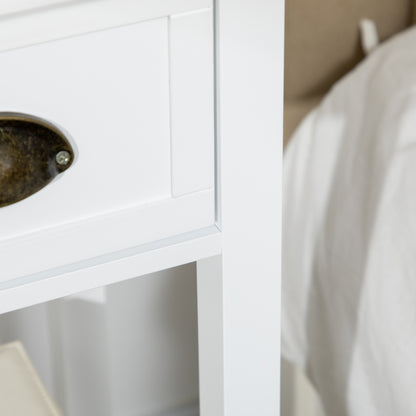 Modern Style Small Side Table Nightstand with Drawer and Storage Shelf for Living Room Bedroom 30x30x75 cm White