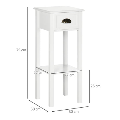 Modern Style Small Side Table Nightstand with Drawer and Storage Shelf for Living Room Bedroom 30x30x75 cm White