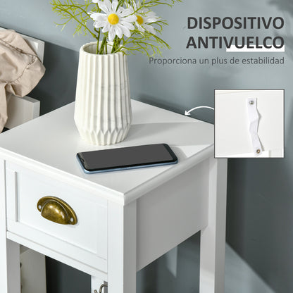Modern Style Small Side Table Nightstand with Drawer and Storage Shelf for Living Room Bedroom 30x30x75 cm White