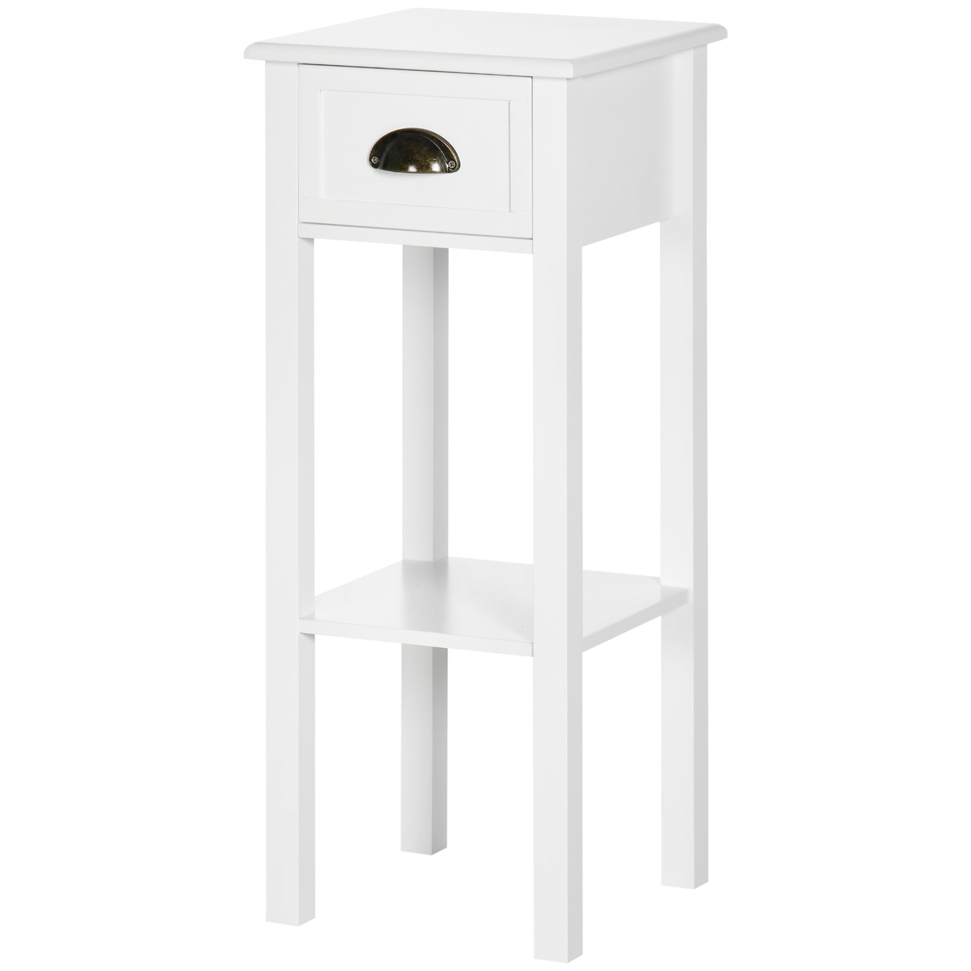 Modern Style Small Side Table Nightstand with Drawer and Storage Shelf for Living Room Bedroom 30x30x75 cm White