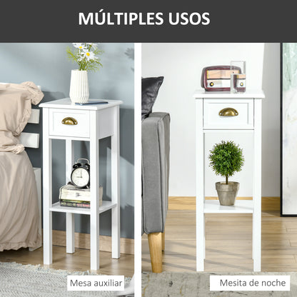 Modern Style Small Side Table Nightstand with Drawer and Storage Shelf for Living Room Bedroom 30x30x75 cm White