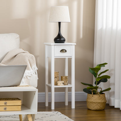 Modern Style Small Side Table Nightstand with Drawer and Storage Shelf for Living Room Bedroom 30x30x75 cm White