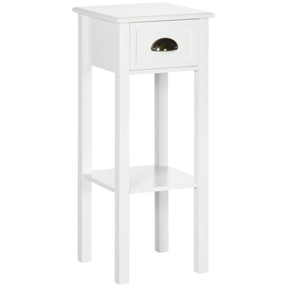 Modern Style Small Side Table Nightstand with Drawer and Storage Shelf for Living Room Bedroom 30x30x75 cm White