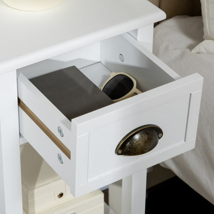 Modern Style Small Side Table Nightstand with Drawer and Storage Shelf for Living Room Bedroom 30x30x75 cm White