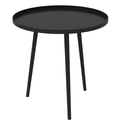 Side Table Garden, weatherproof outdoor table with raised edge, steel balcony table, round coffee table 20kg load capacity, Ø40x50H cm, coffee table for outdoor indoor balcony terrace Black