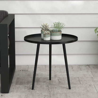 Side Table Garden, weatherproof outdoor table with raised edge, steel balcony table, round coffee table 20kg load capacity, Ø40x50H cm, coffee table for outdoor indoor balcony terrace Black